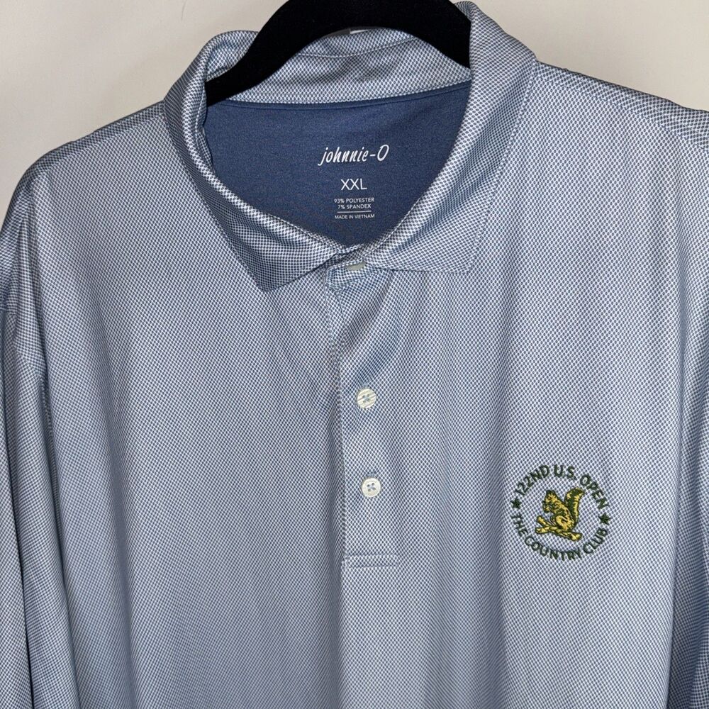 Johnnie-O Performance Polo Shirt Mens XXL White Blue Print Exc Cond Golf US Open